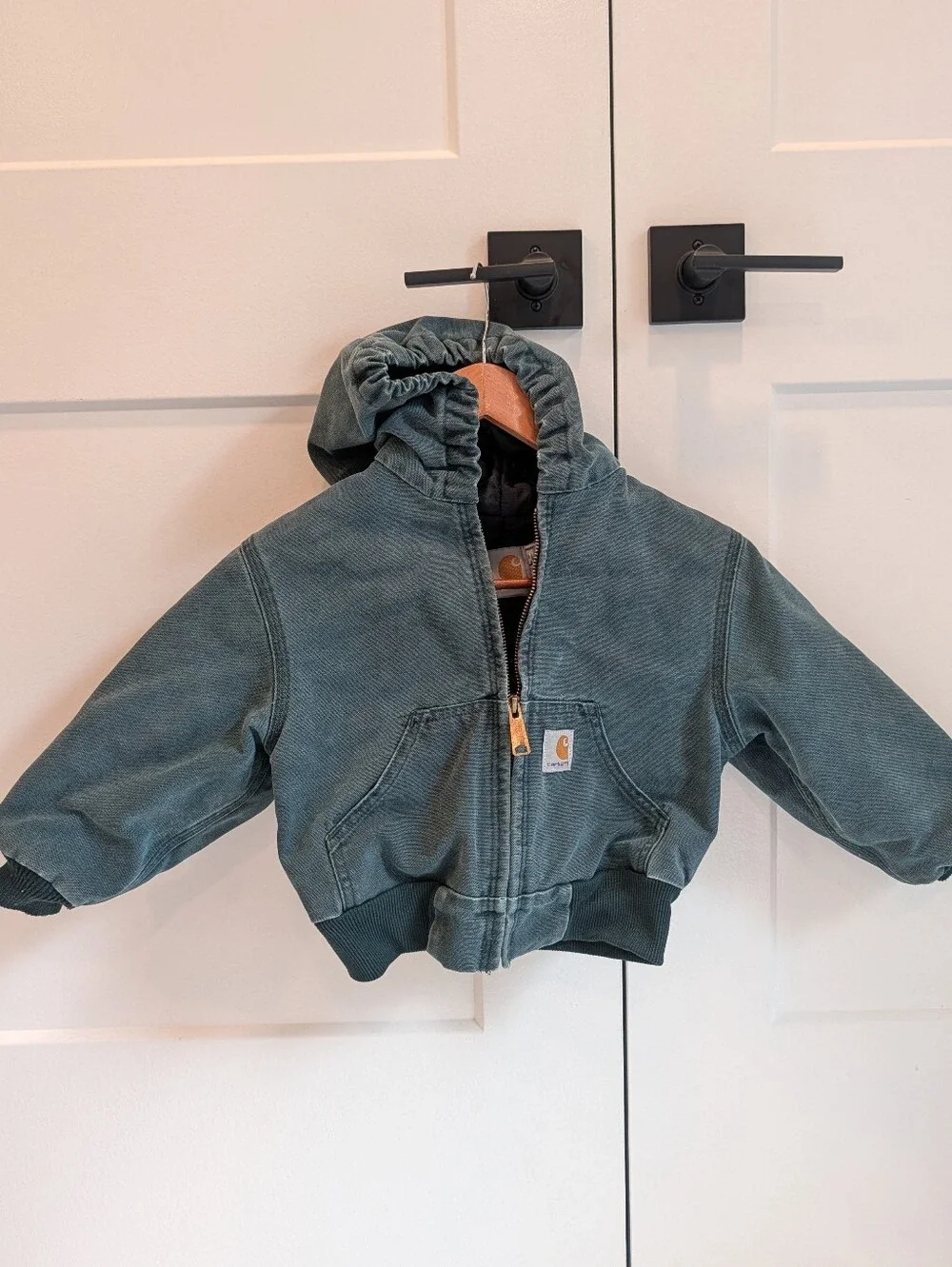 CARHARTT Toddler Teal Hooded Insulated Canvas Duck Coat Size 4T - Picture 1 of 9